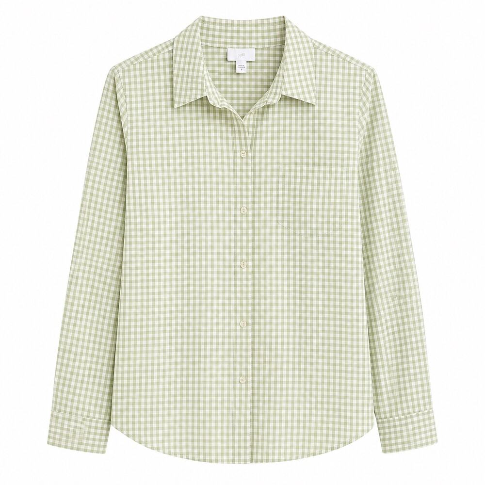 J. Jill Gingham light green and white button up cotton top. Women’s M